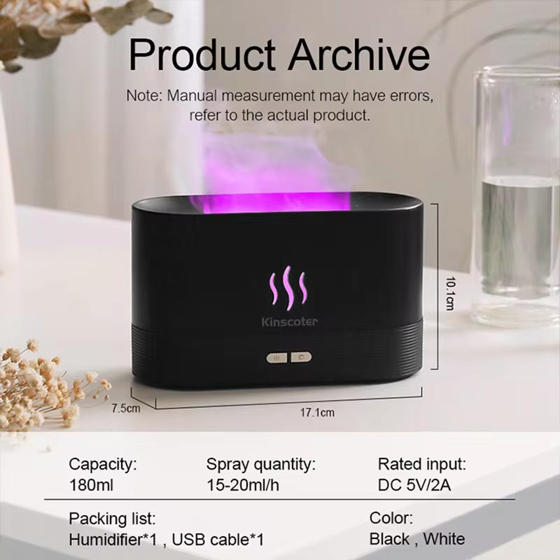 Transform Your Space with the Ultrasonic Aroma Diffuser & Humidifier - LED Flame Lamp with Cool Mist Technology