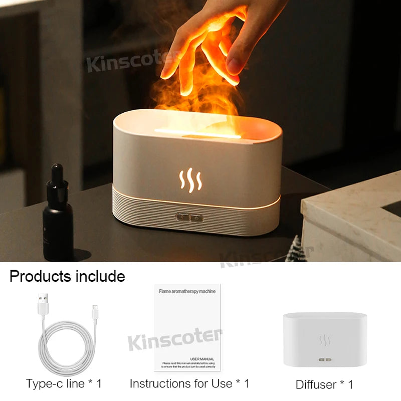 Transform Your Space with the Ultrasonic Aroma Diffuser & Humidifier - LED Flame Lamp with Cool Mist Technology