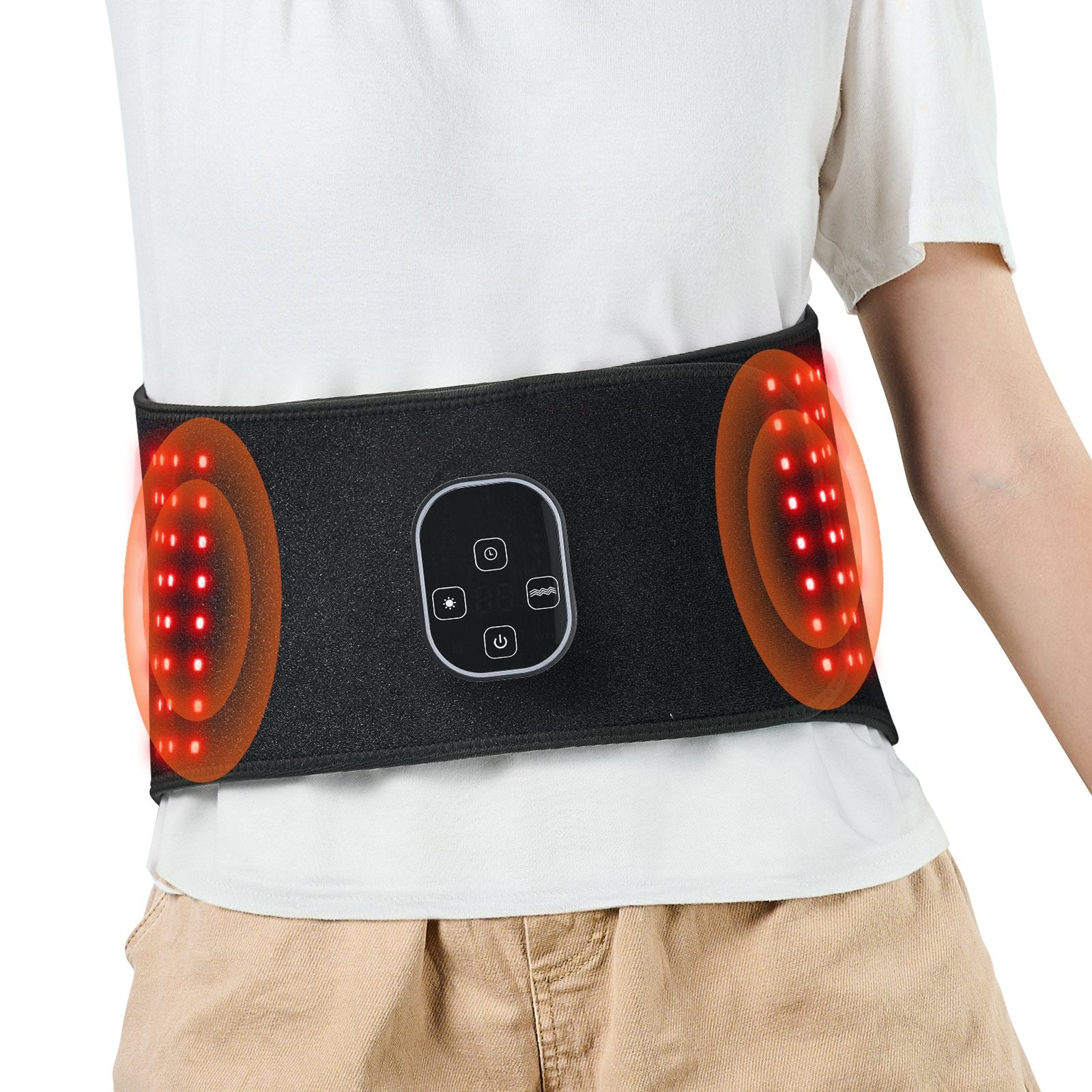 Red Light Therapy Belt For Waist, 660nm & 850nm Red Light Therapy Pad With Timer, 112 LEDs, 3-Level Vibration & 3 Intensities, Cordless Light Therapy Wrap Device For Shoulder Knees Pain Relief