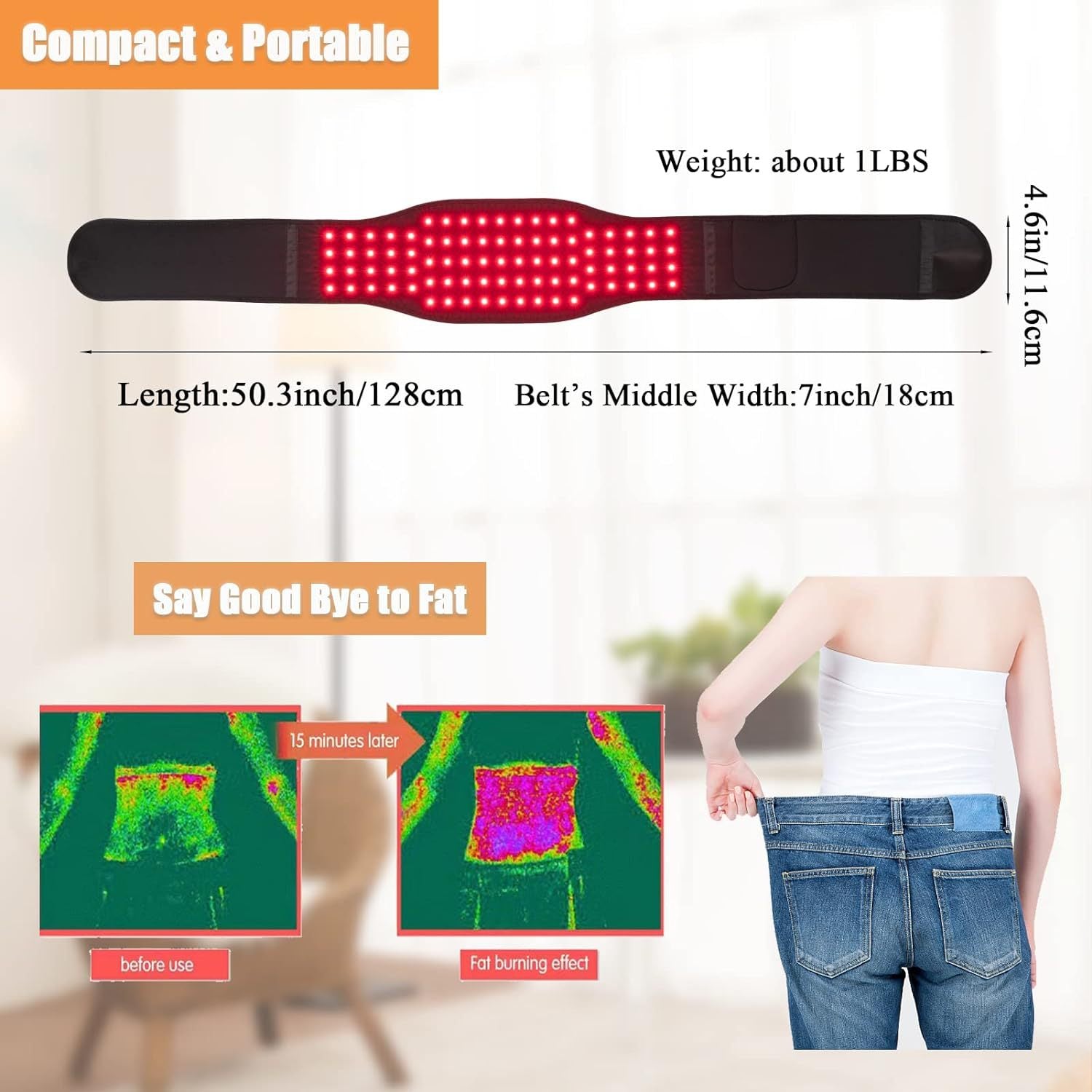 Red Light Infrared Physical Therapy Belt Waist Pain Relief Heat