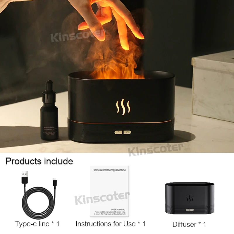 Transform Your Space with the Ultrasonic Aroma Diffuser & Humidifier - LED Flame Lamp with Cool Mist Technology