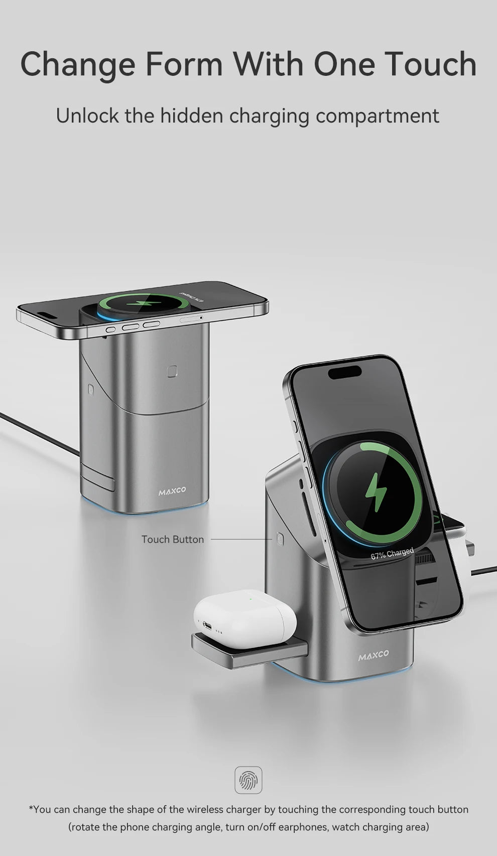 MAXCO Qi2 Magnetic Wireless Charger Fast Charger 3-in-1 Intelligent Fast Charging 15W for IPhone 15/16/17 for Iwatch & AirPods