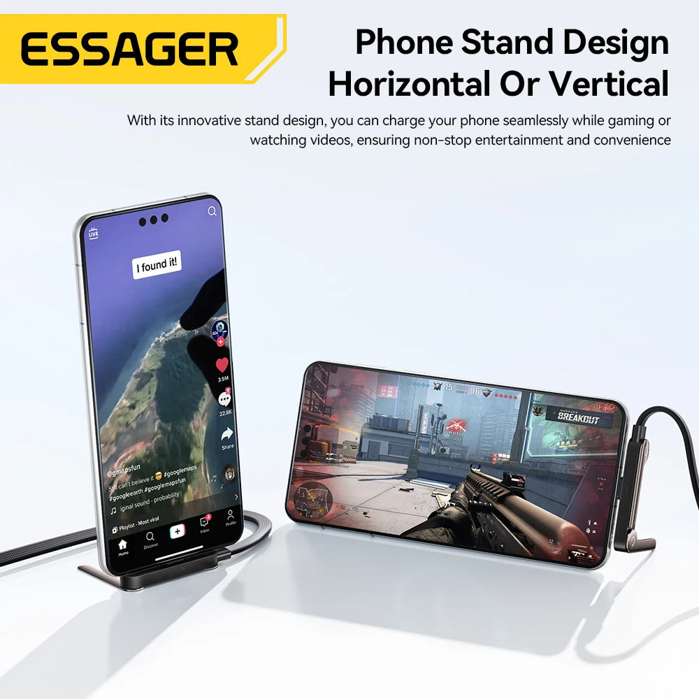 Essager 100W Type-C Cable Fast Charging Foldable Phone Holder Cable Fast Charging Multi Charger Cord With USB C Foldable Cable