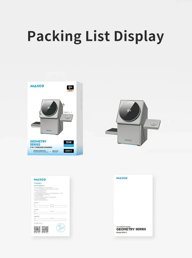 Qi2 3 in 1 Wireless Charger with Auto-Rotating Magic Cube Dock for IPhone 16/15/14 Pro Max, AirPods and IWatch Fast Charging