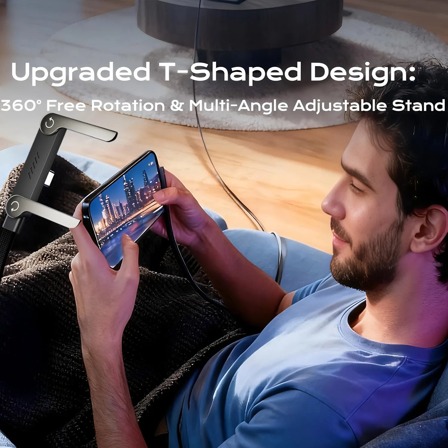 240W Stand Charging Cable, 2-in-1 with Phone Holder for Gaming/Videos, Compatible with iPhone 15-17 & Huawei