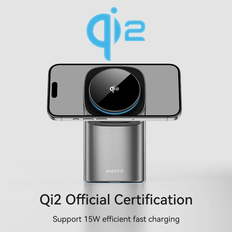 MAXCO Qi2 Magnetic Wireless Charger Fast Charger 3-in-1 Intelligent Fast Charging 15W for IPhone 15/16/17 for Iwatch & AirPods