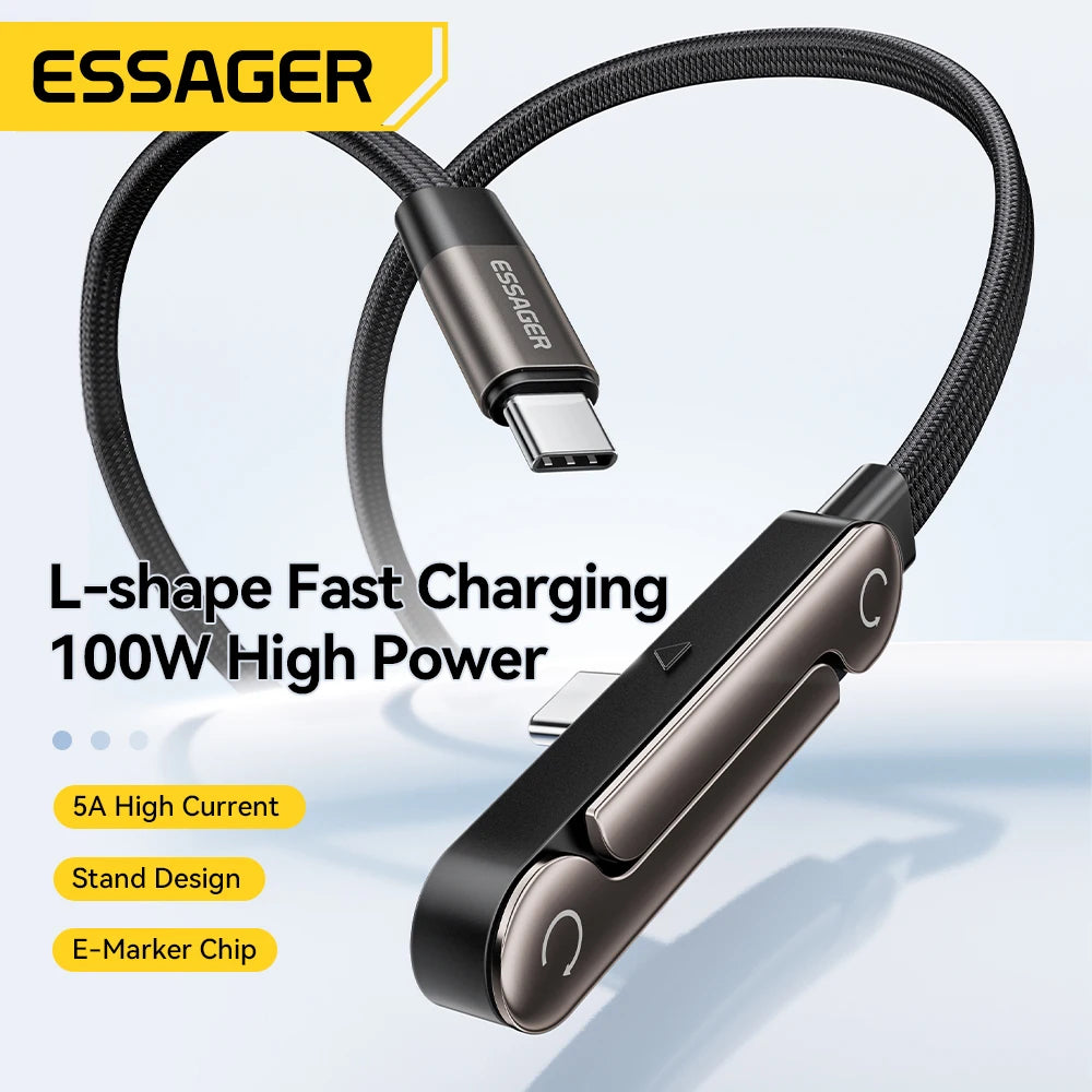 Essager 100W Type-C Cable Fast Charging Foldable Phone Holder Cable Fast Charging Multi Charger Cord With USB C Foldable Cable