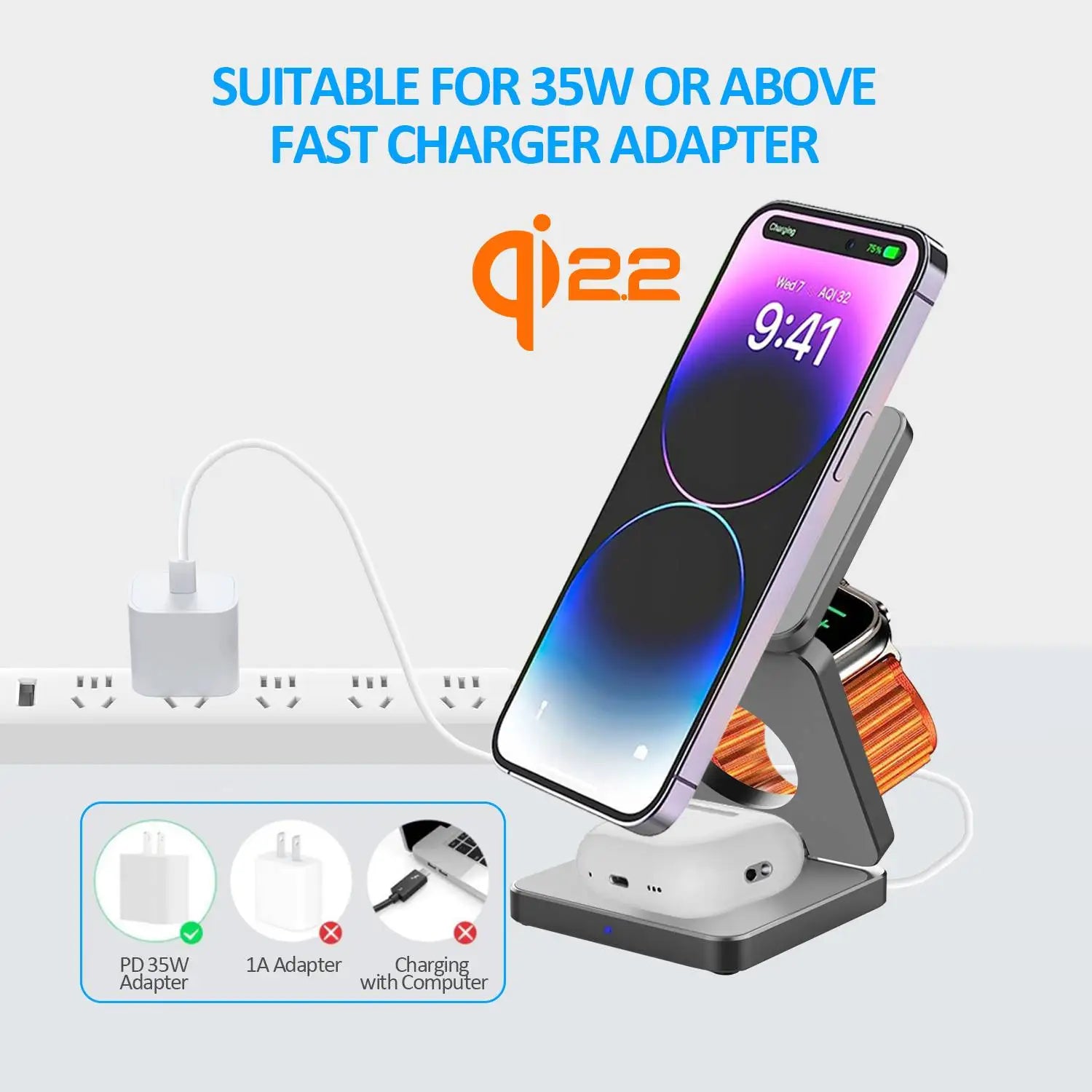 Qi1/Qi2.2 Foldable 3-in-1 Magnetic Wireless Charging Station for iPhone 12~17 Series AirPods iWatch Portable Travel Charger