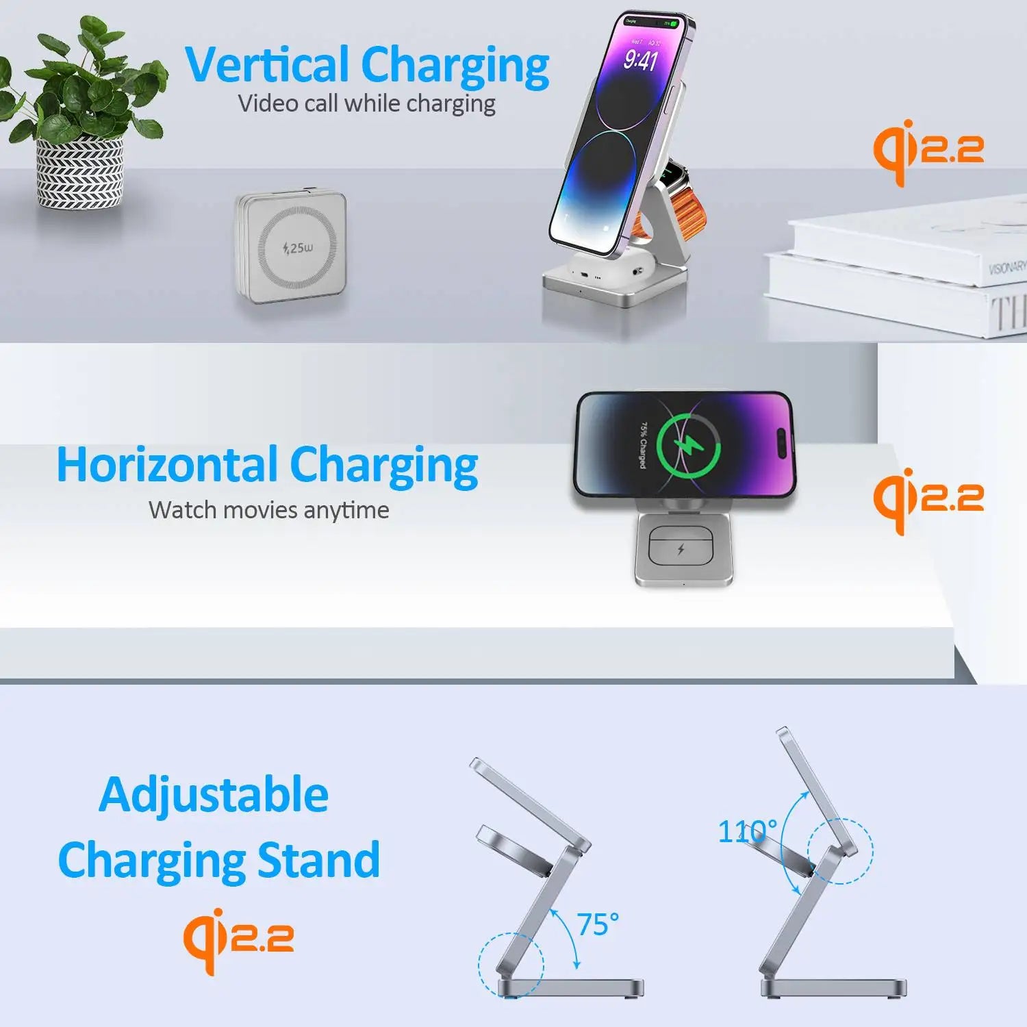 Qi1/Qi2.2 Foldable 3-in-1 Magnetic Wireless Charging Station for iPhone 12~17 Series AirPods iWatch Portable Travel Charger