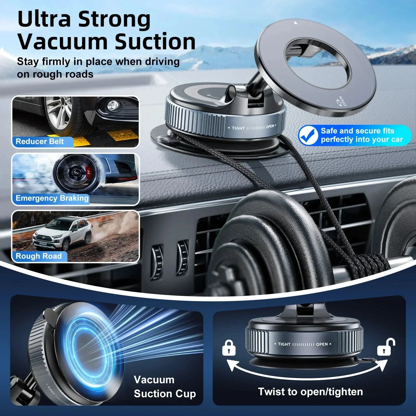 Xiaomi 360° Adjustable Strong Magnetic Phone Holder - Foldable Vacuum Car Mount for iPhone Live Streaming