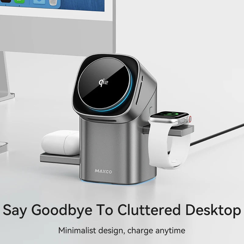 MAXCO Qi2 Magnetic Wireless Charger Fast Charger 3-in-1 Intelligent Fast Charging 15W for IPhone 15/16/17 for Iwatch & AirPods