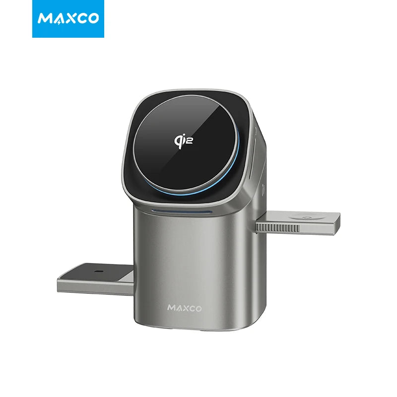 MAXCO Qi2 Magnetic Wireless Charger Fast Charger 3-in-1 Intelligent Fast Charging 15W for IPhone 15/16/17 for Iwatch & AirPods
