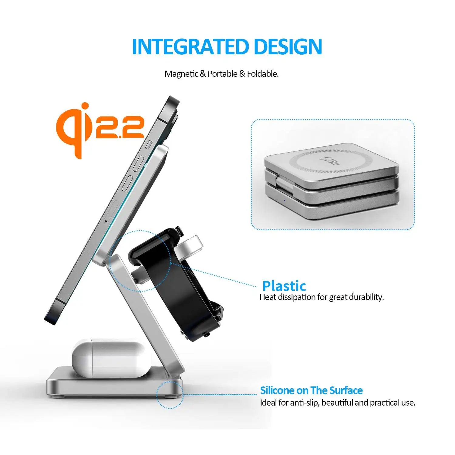 Qi1/Qi2.2 Foldable 3-in-1 Magnetic Wireless Charging Station for iPhone 12~17 Series AirPods iWatch Portable Travel Charger