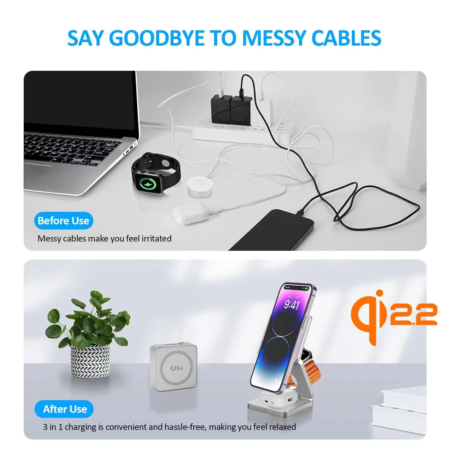 Qi1/Qi2.2 Foldable 3-in-1 Magnetic Wireless Charging Station for iPhone 12~17 Series AirPods iWatch Portable Travel Charger