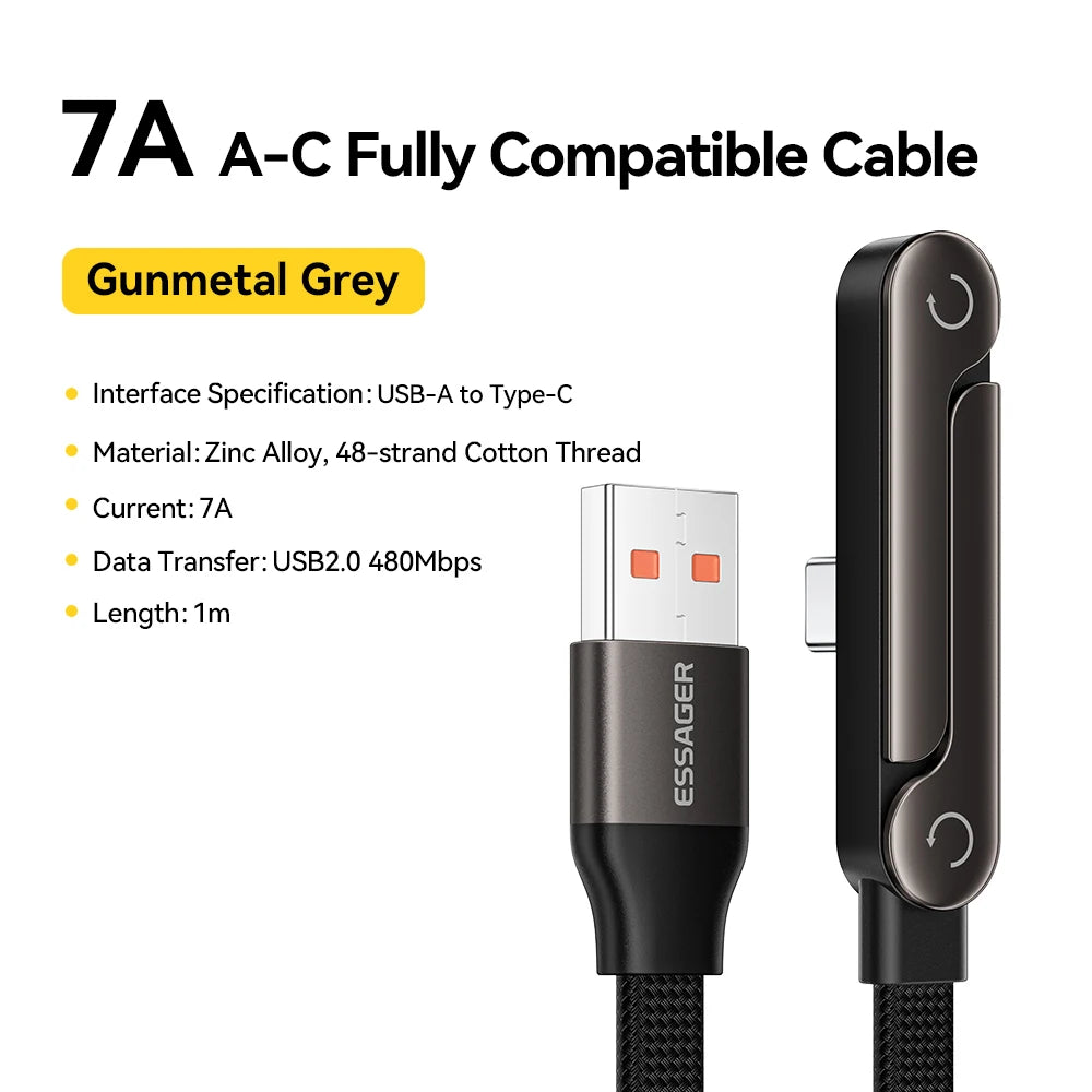 Essager 100W Type-C Cable Fast Charging Foldable Phone Holder Cable Fast Charging Multi Charger Cord With USB C Foldable Cable