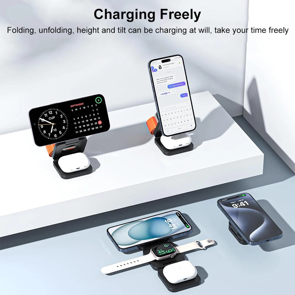 Wireless Charger for iPhone 3 in 1 Foldable Magnetic Wireless Charging Station for iPhone 15 14 13 12 Pro Max Charger Station