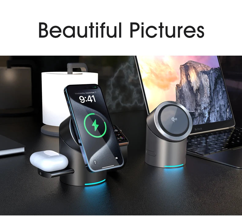 New Truly Qi2 3 In 1 Magnetic Touch Button Wireless Charger For Android iPhone iWatch Airpods Magsafe Fast Charging Dock Station