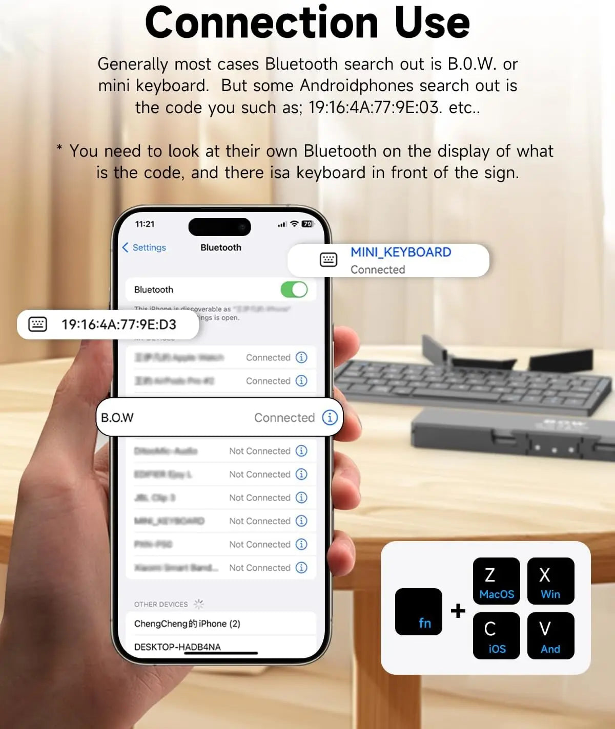Jomaa Folding Keyboard Bluetooth Rechargeable Bluetooth Keyboard for Laptop iPad Phone Mini Portable Folding Keyboard