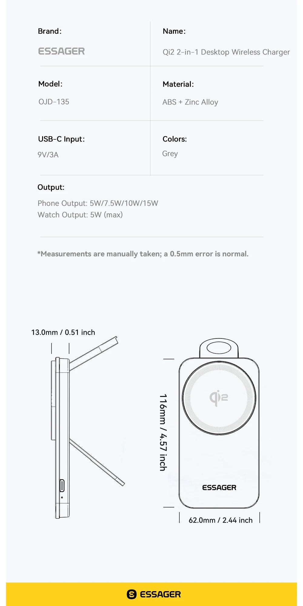 EssayerQi2 Magnetic Wireless Charger Stand Pad For Magsafe iPhone 16 15 14 13 Airpods  iWatch Foldable Fast Charging Station
