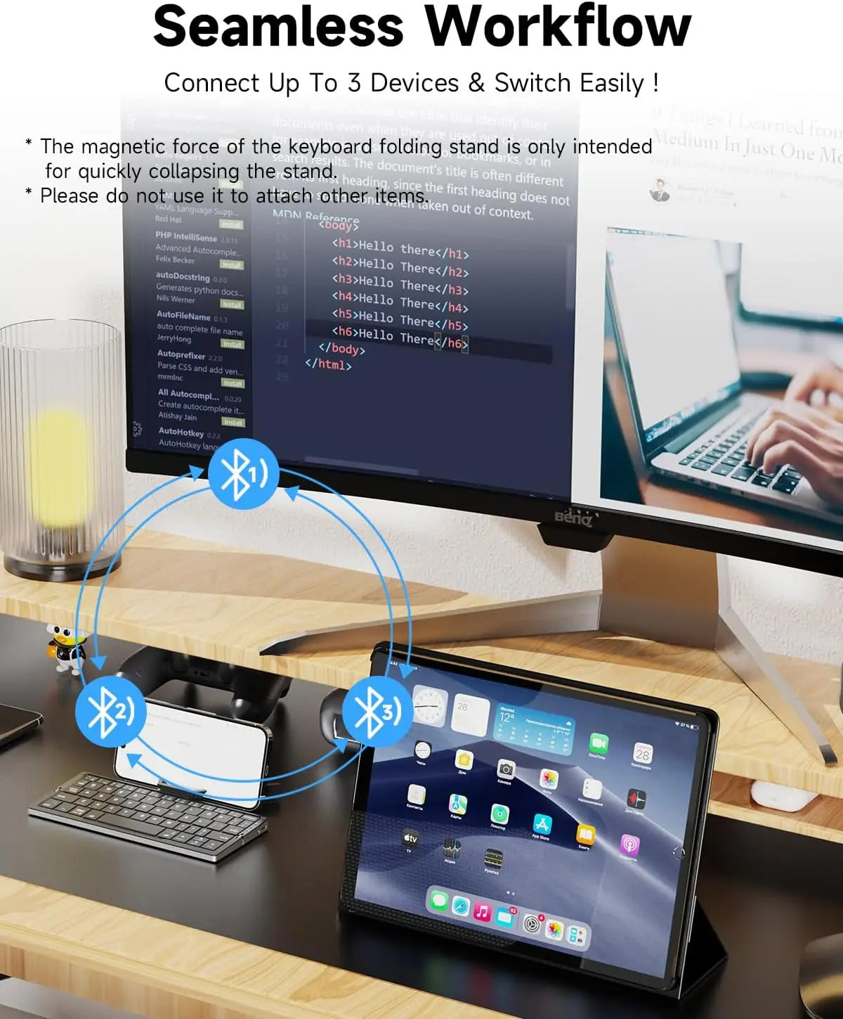 Jomaa Folding Keyboard Bluetooth Rechargeable Bluetooth Keyboard for Laptop iPad Phone Mini Portable Folding Keyboard