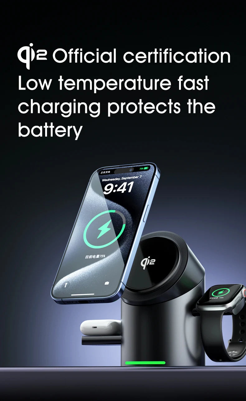 New Truly Qi2 3 In 1 Magnetic Touch Button Wireless Charger For Android iPhone iWatch Airpods Magsafe Fast Charging Dock Station