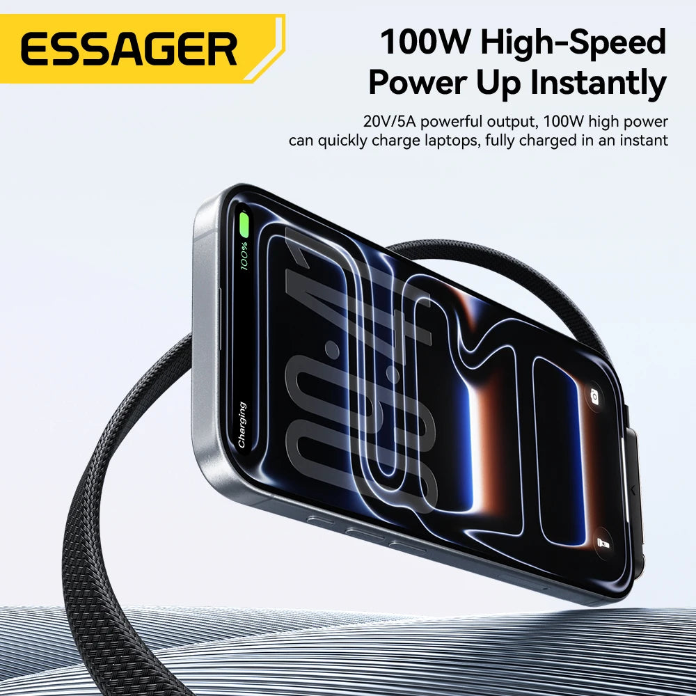 Essager 100W Type-C Cable Fast Charging Foldable Phone Holder Cable Fast Charging Multi Charger Cord With USB C Foldable Cable