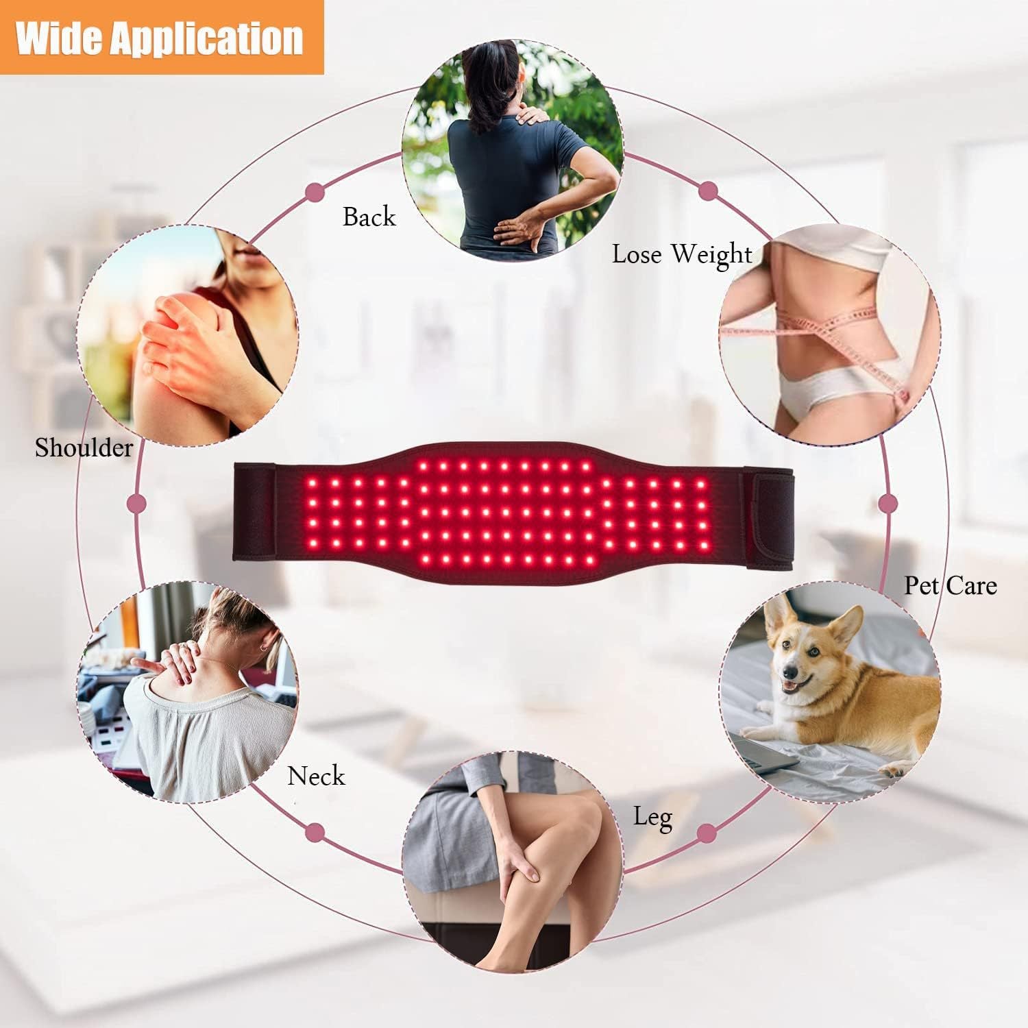 Red Light Infrared Physical Therapy Belt Waist Pain Relief Heat